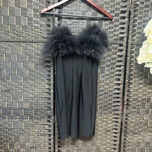 Native Daughters Black Fur Neckline Mini Dress Size Medium